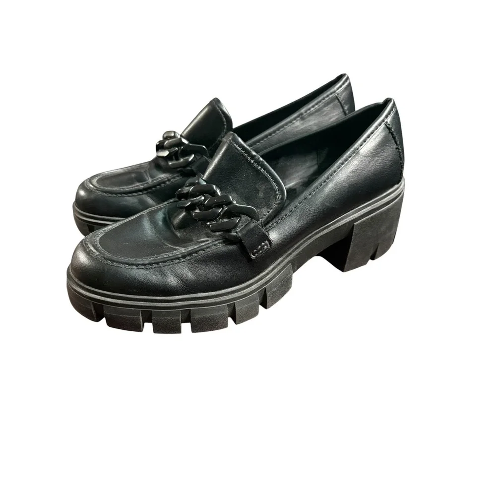 Madden Girl Black Platform Lug Sole Chain Loafers Block Heel Womens 9.5M